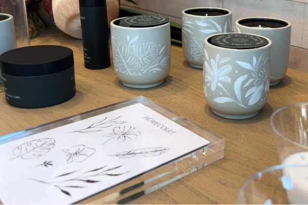 Hand-painted candles created live for the Homecourt fragrance launch